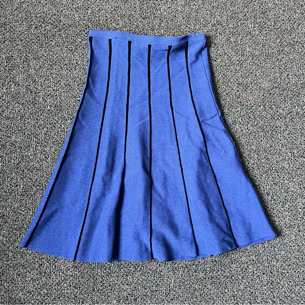 Blue & Black Stripe Column Skirt Midi Knee-Length Modest Sweater Stretch Skirt S